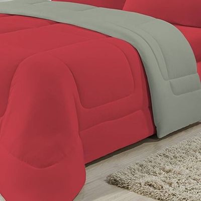 Edredom Dupla Face 100% Algodão Malha Casal Gran Moratta 01 Peça - Vermelho/ Cinza