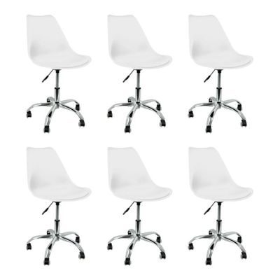 Kit 6 Cadeira Leda Giratória com Almofada e Rodízios Branco