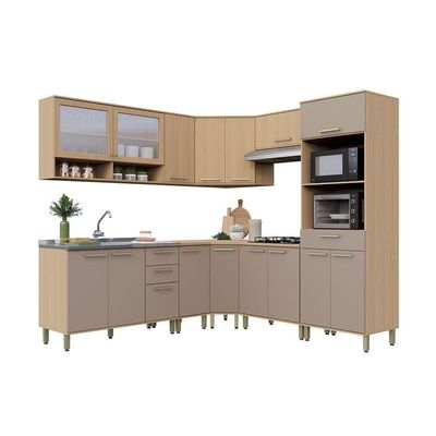 Cozinha Completa De Canto 9 Pçs 100% Mdf Duna Luciane Móveis Freijó-cinammon