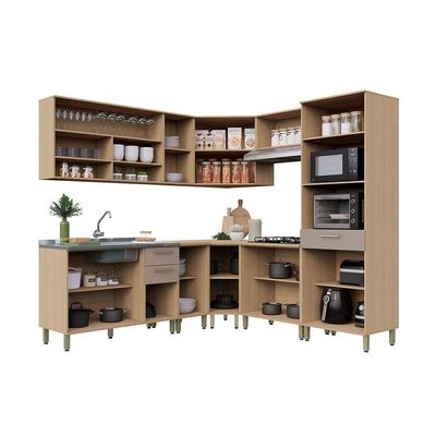Cozinha Completa De Canto 9 Pçs 100% Mdf Duna Luciane Móveis Freijó-cinammon