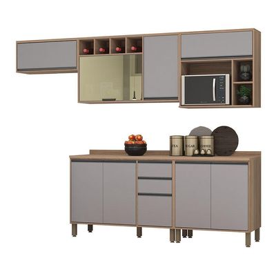 Cozinha Completa 5 Pçs Nicho Micro-ondas E Tampo 280cm Isa L Vanilla-cinza Puro
