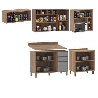 Cozinha Completa 5 Pçs Nicho Micro-ondas E Tampo 280cm Isa L Vanilla-cinza Puro