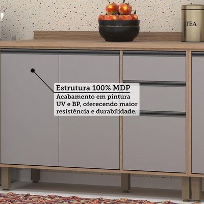 Cozinha Completa 5 Pçs Nicho Micro-ondas E Tampo 280cm Isa L Vanilla-cinza Puro