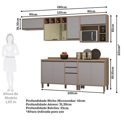 Cozinha Completa 5 Pçs Nicho Micro-ondas E Tampo 280cm Isa L Vanilla-cinza Puro