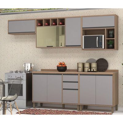 Cozinha Completa 5 Pçs Nicho Micro-ondas E Tampo 280cm Isa L Vanilla-cinza Puro