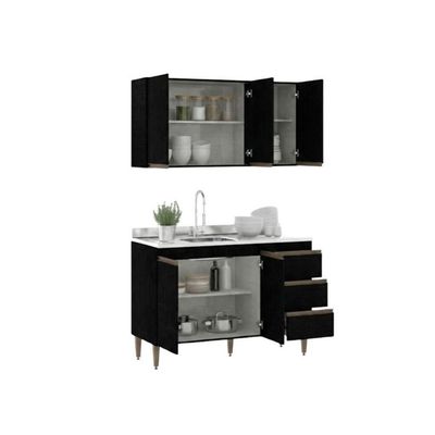 Armário De Cozinha Compacta Modulada 2 Peças Milão Menu Móveis Preto