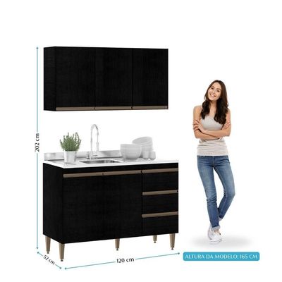 Armário De Cozinha Compacta Modulada 2 Peças Milão Menu Móveis Preto