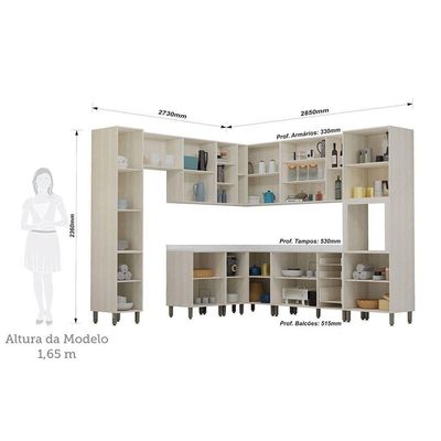Cozinha Modulada Completa 11 Peças Com Tampo Art Luciane Móv Pátina-cinza Cristal