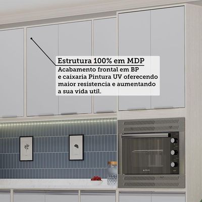 Cozinha Modulada Completa 11 Peças Com Tampo Art Luciane Móv Pátina-cinza Cristal