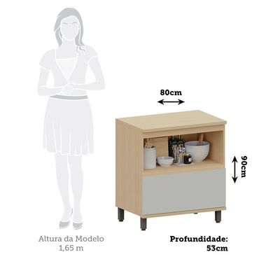 Balcão De Cozinha 100% Mdf 1 Porta 1 Gav Com Tampo 80cm Aura Carvalho/cinza Cristal