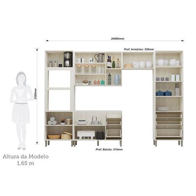 Cozinha Modulada Compacta 5 Peças Sem Tampo Art Luciane Móve Pátina-cinza Cristal