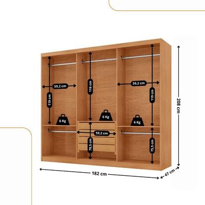 Guarda Roupa Casal Connor 3 Portas E 4 Gavetas Com Espelho Naturalle