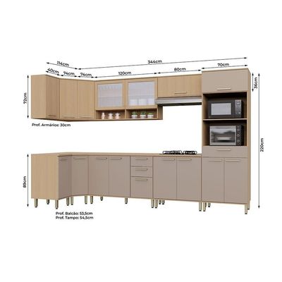 Cozinha Completa De Canto 9 Pçs 100% Mdf 458cm Duna Luciane Freijó-cinammon