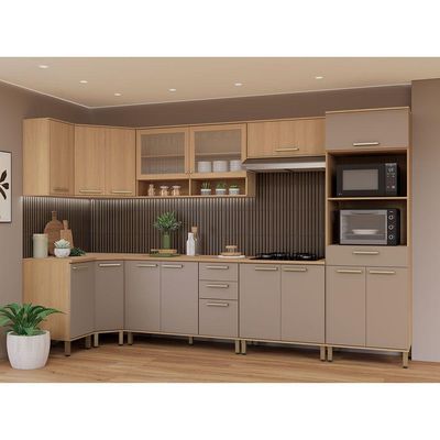 Cozinha Completa De Canto 9 Pçs 100% Mdf 458cm Duna Luciane Freijó-cinammon