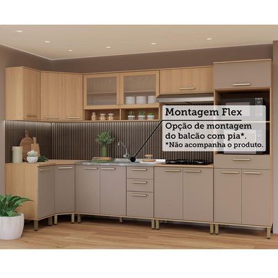 Cozinha Completa De Canto 9 Pçs 100% Mdf 458cm Duna Luciane Freijó-cinammon