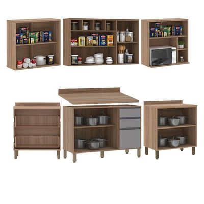 Cozinha Completa 6 Pçs Nicho Micro-ondas E Tampo 280cm Isa L Vanilla-cinza Puro