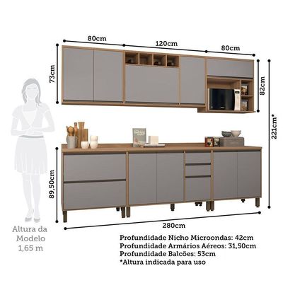 Cozinha Completa 6 Pçs Nicho Micro-ondas E Tampo 280cm Isa L Vanilla-cinza Puro