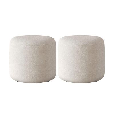 Kit 2 Puffs Orgânico Ello Design Sofisticado Em Tecido Bouclé Italiano Off White