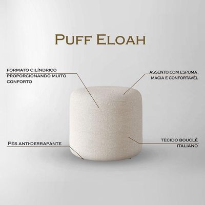 Kit 2 Puffs Orgânico Ello Design Sofisticado Em Tecido Bouclé Italiano Off White