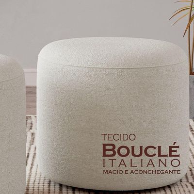 Puff Orgânico Ello Design Sofisticado Em Tecido Bouclé Italiano Off White