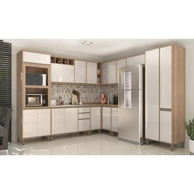 Cozinha Completa 11 Peças Com Armário E Balcão Mel Vanilla-pérola Off