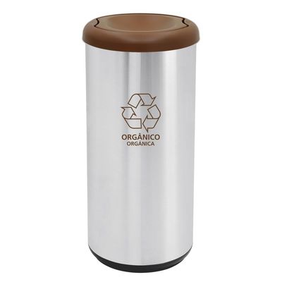 Lixeira Inox Tramontina Cápsula Selecta Plus Basculante com Acabamento Scotch Brite e Tampa Basculante Marrom em Polipro