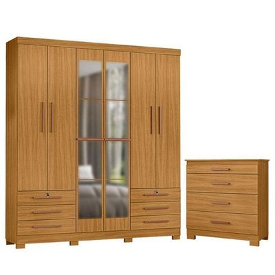 Cômoda 4 Gavetas New E Guarda Roupa Casal Londres Com Espelho Carvalho Americano Tx -incorplac