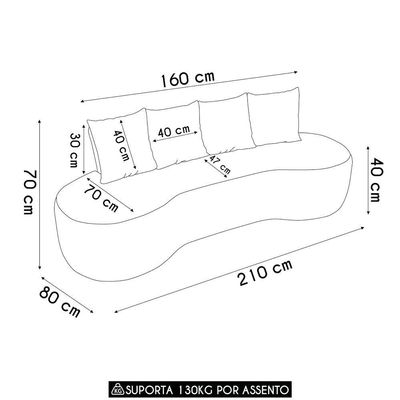 Sofá 3 Lugares Orgânico 210cm Com Almofadas Benin Sintético Pu B03 - D'rossi Preto