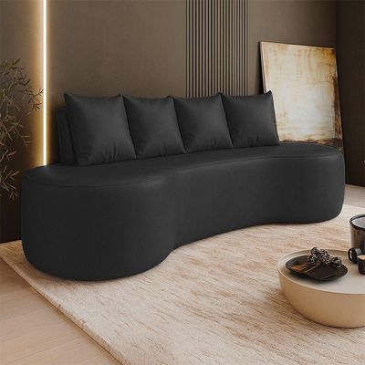 Sofá 3 Lugares Orgânico 210cm Com Almofadas Benin Sintético Pu B03 - D'rossi Preto