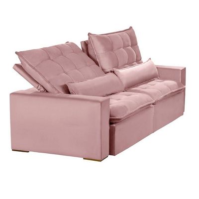 Sofá 6 Lugares 2.90 Mt Retrátil E Reclinável Veludo Rose