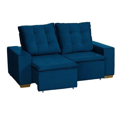 Sofá 3 Lugares 1.90 Mt Com Molas Retrátil E Reclinável Azul