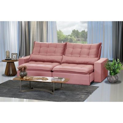 Sofá 6 Lugares 2.90 Mt Retrátil E Reclinável Veludo Rose