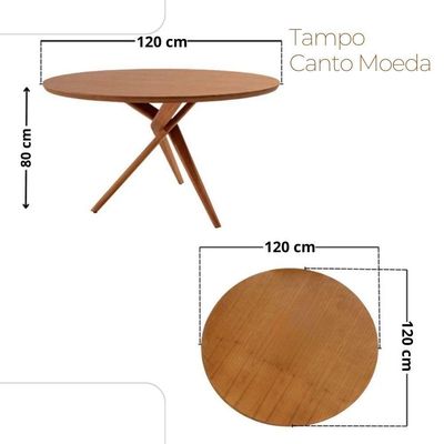 Sala De Jantar Mesa Ballaretampo Redondo 4 Cadeiras Moderna Star Caramelo