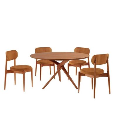 Sala De Jantar Mesa Ballaretampo Redondo 4 Cadeiras Moderna Star Caramelo