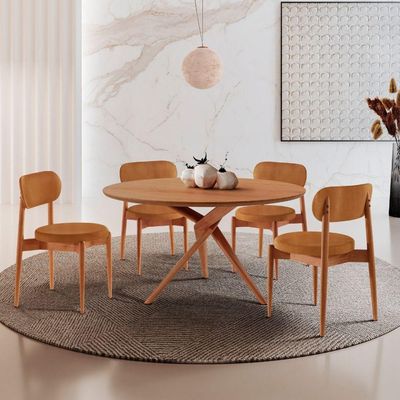 Sala De Jantar Mesa Ballaretampo Redondo 4 Cadeiras Moderna Star Caramelo