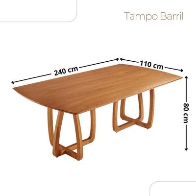 Mesa Para Sala De Jantar Flora 240cm Tampo Barril Laminado Cinamomo Imbuia
