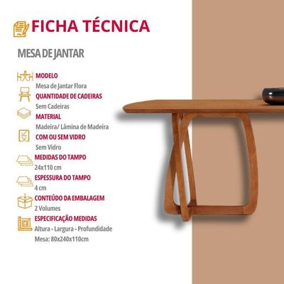 Mesa Para Sala De Jantar Flora 240cm Tampo Barril Laminado Cinamomo Imbuia