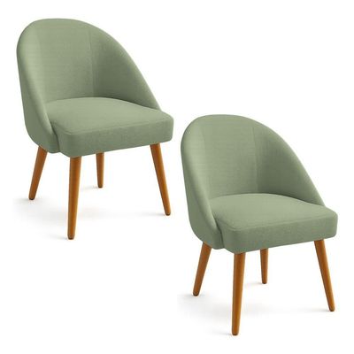 Kit 02 Cadeiras Poltrona De Jantar Estofada Luna Boucle Pés Palito Castanho - Pallazio Cor Verde Pistache