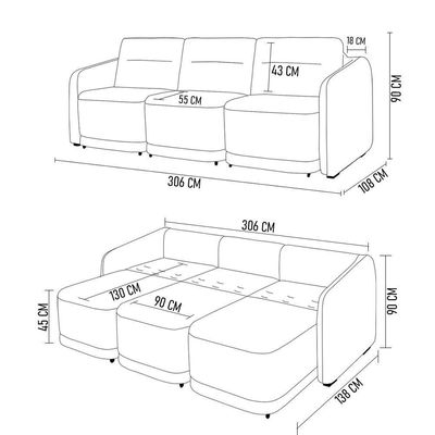 Sofá Cama Casal Para Sala 306cm Polska Z08 Boucle Bege - Mpozenato