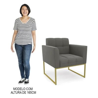 Poltrona Decorativa Base Industrial Dourado Ana Suede Grafite - Ibiza
