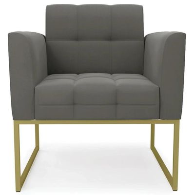 Poltrona Decorativa Base Industrial Dourado Ana Suede Grafite - Ibiza