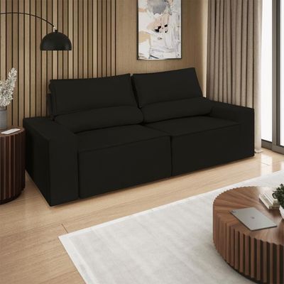 Sofá Reclinável Retrátil 3 Lugares Com Molas Balaqui Decor Preto