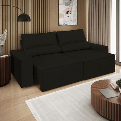 Sofá Reclinável Retrátil 3 Lugares Com Molas Balaqui Decor Preto