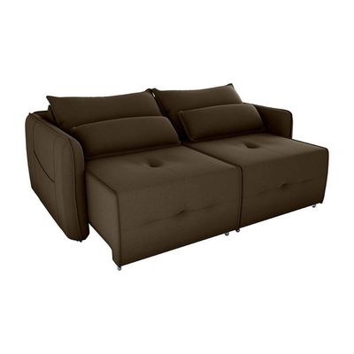 Sofá Cama 2 Lugares Com Almofadas 205cm Celine Veludo Marrom Matrix Veludo Marrom
