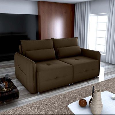 Sofá Cama 2 Lugares Com Almofadas 205cm Celine Veludo Marrom Matrix Veludo Marrom
