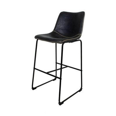 Kit 5 Banquetas Munich Estofadas Pretas Com Encosto 74cm Base Metálica