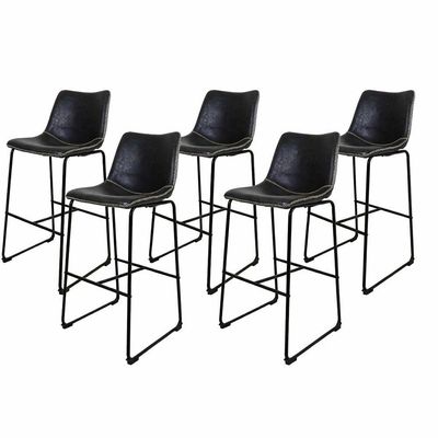 Kit 5 Banquetas Munich Estofadas Pretas Com Encosto 74cm Base Metálica