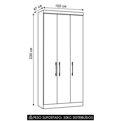 Guarda Roupa Modulado 102cm Com 3 Portas Delphi Avelã/branco L01 - Mpozenato