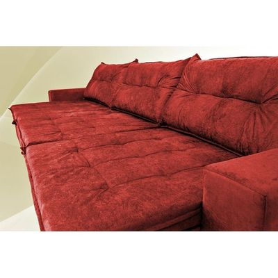 Sofá Austrália 3,52 Mts Retrátil, Reclinável Com Molas E Pillow No Assento Tecido Suede Vermelho