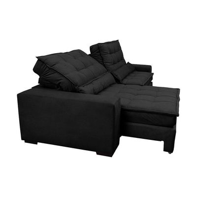 Sofá Retrátil E Reclinável 2,12m Molas Ensacadas Cama Inbox Catar Velusoft Preto